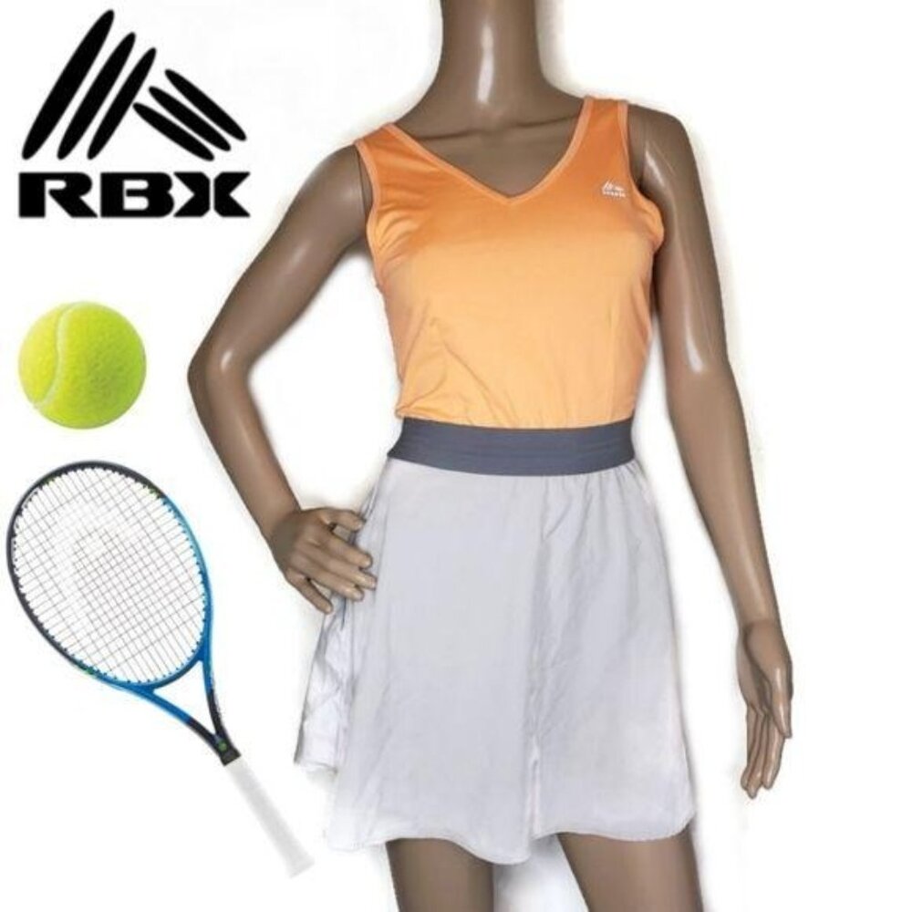 RBX Womens Tennis Dress Orange & White Sleeveless V-Neck Back Cutout S